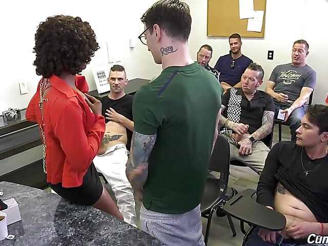 Interracial blow bang in the classroom with cum hungry ebony teacher Misty Stone