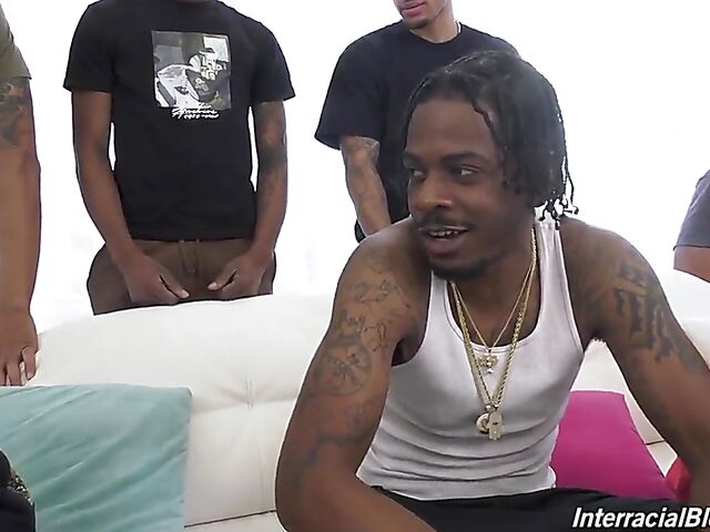 Adorable Liz Jordan gets her mouth destroyed in an interracial blowbang