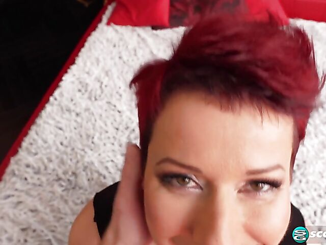 Lisa Pinelli - Short hair redhead mature POV style BJ and fuck in pantyhose