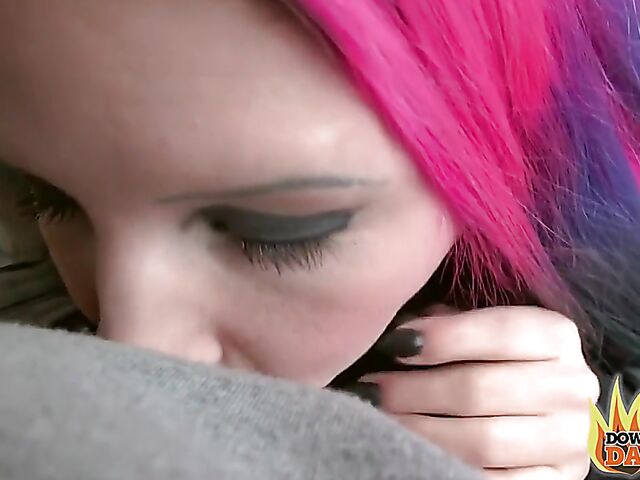 Aviva Rocks - PInk-haired slut with big boobs POV in public places