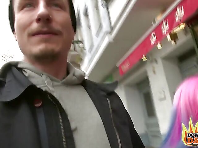 Aviva Rocks - PInk-haired slut with big boobs POV in public places