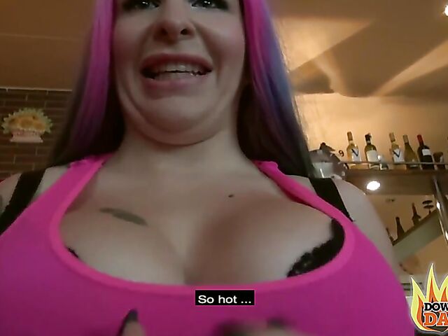 Aviva Rocks - PInk-haired slut with big boobs POV in public places