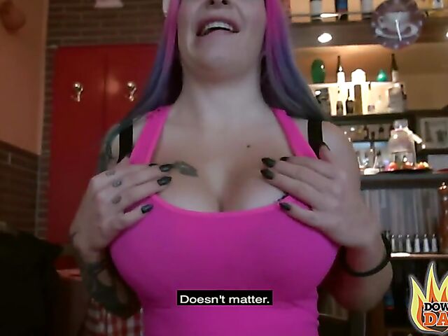Aviva Rocks - PInk-haired slut with big boobs POV in public places