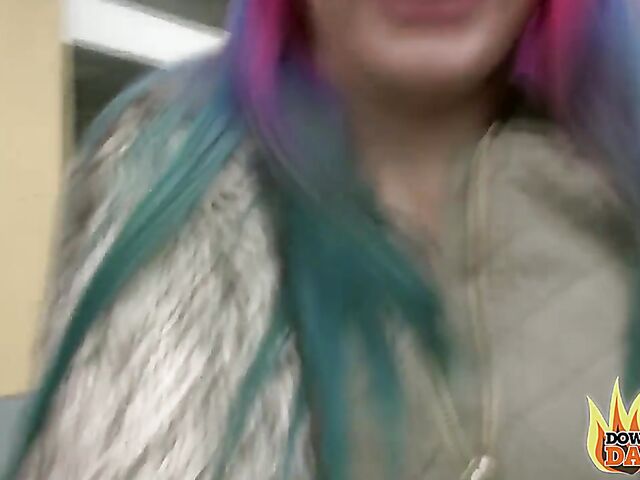 Aviva Rocks - PInk-haired slut with big boobs POV in public places