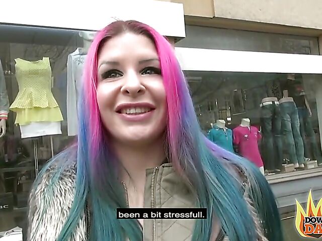 Aviva Rocks - PInk-haired slut with big boobs POV in public places