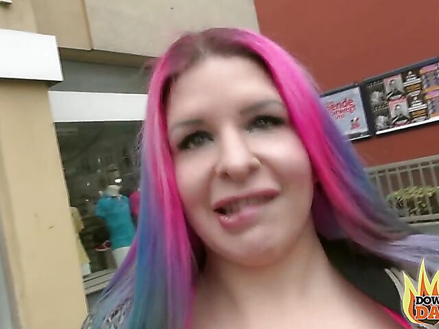 Aviva Rocks - PInk-haired slut with big boobs POV in public places