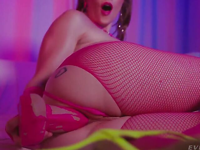 Fishnet anal fuck in neon light with Scarlet Chase