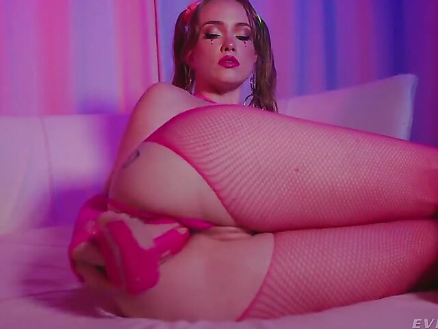 Fishnet anal fuck in neon light with Scarlet Chase