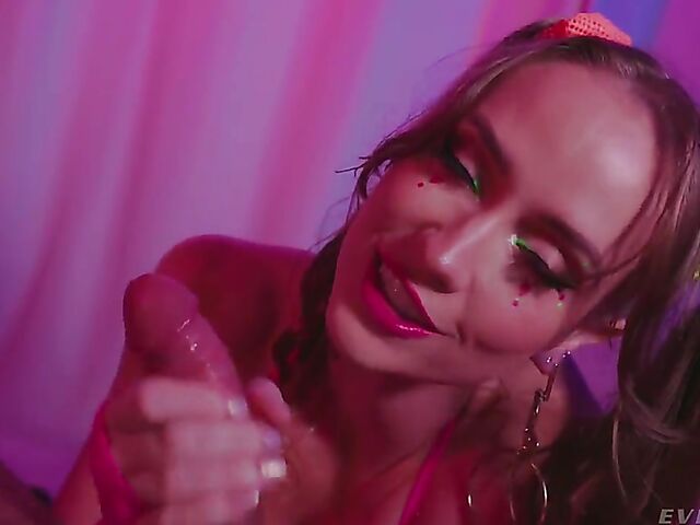 Fishnet anal fuck in neon light with Scarlet Chase