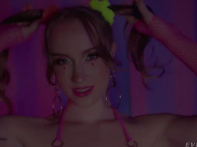 Fishnet anal fuck in neon light with Scarlet Chase