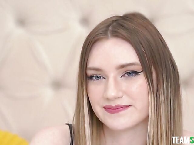 Pretty face girl with tiny tits Daisy Lavoy is new to porn