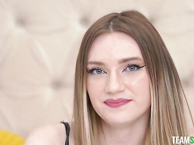 Pretty face girl with tiny tits Daisy Lavoy is new to porn