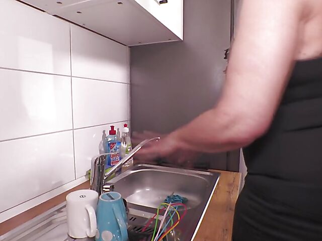 Mature kitchen solo with toys featuring 60 year old Kiki
