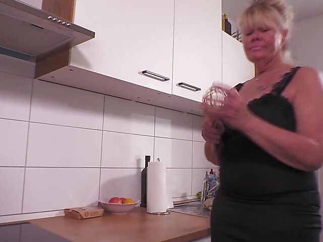 Mature kitchen solo with toys featuring 60 year old Kiki