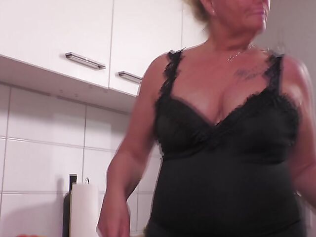 Mature kitchen solo with toys featuring 60 year old Kiki