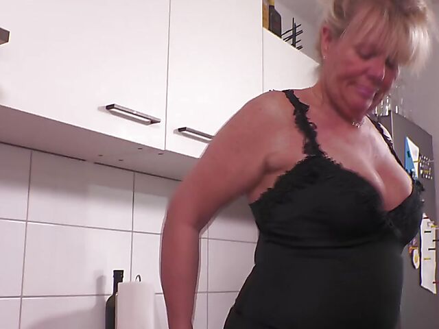 Mature kitchen solo with toys featuring 60 year old Kiki