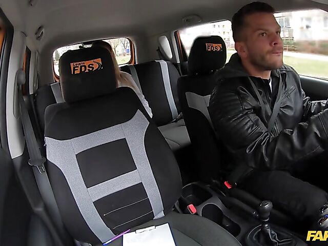 Busty MILF Crystal Swift shows her huge natural tits to her driving instructor in the car