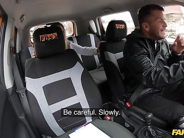 Busty MILF Crystal Swift shows her huge natural tits to her driving instructor in the car