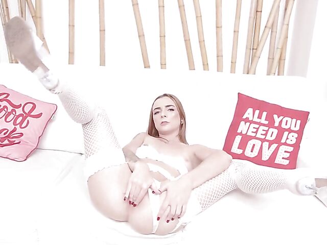 Interracial double penetration in white lingerie with Vic Lari