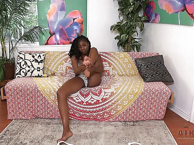 Oiled ebony Hazel Grace shows off her sexy body