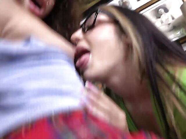 Two girls POV with nerdy girls in mini skirts Willow Ryder and Violet Gems