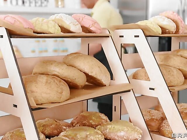 Threesome anal in the bakery with hot ass girls Maddy May and Lily Lou