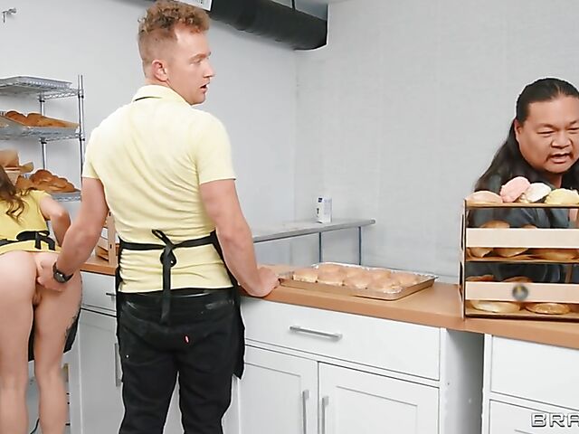 Threesome anal in the bakery with hot ass girls Maddy May and Lily Lou