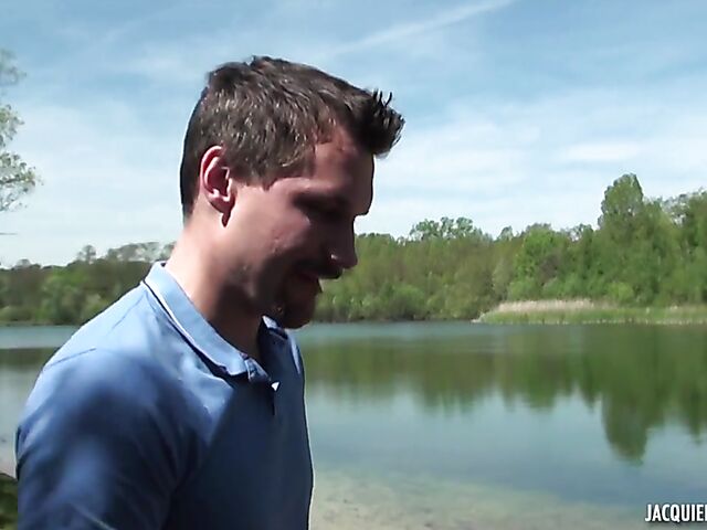 French outdoor threesome by the lake with Carla Rosa