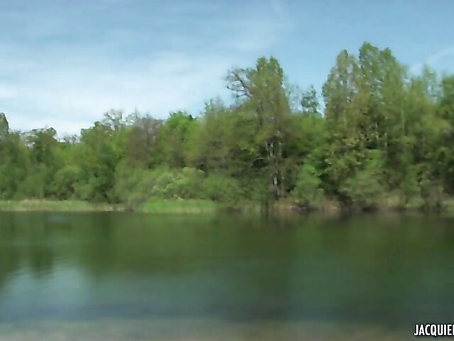 French outdoor threesome by the lake with Carla Rosa
