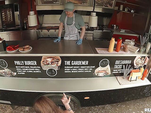 POV sex in the food truck with busty hot dog lover Lady Lyne