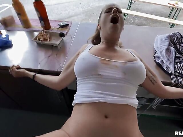 POV sex in the food truck with busty hot dog lover Lady Lyne