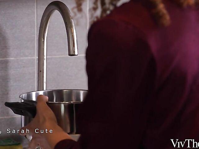 Lesbian kitchen loving with Lucie Flores and Sarah Cute