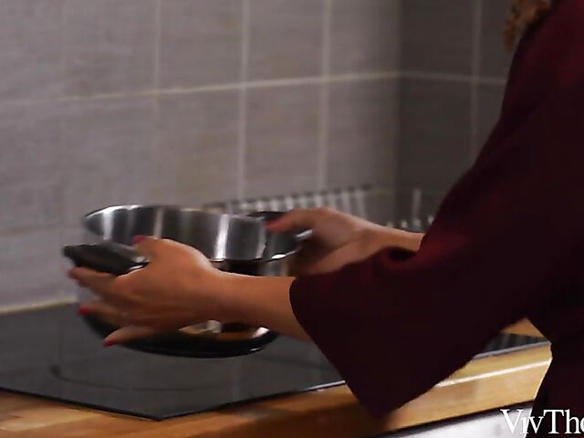 Lesbian kitchen loving with Lucie Flores and Sarah Cute
