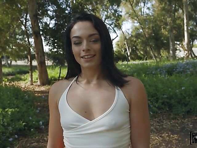 Car blowjob and shaved pussy fucking with Sophia Burns