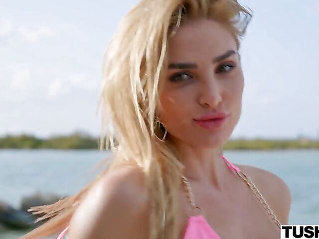 Seaside outdoor anal with shaved blonde Kenzie Anne