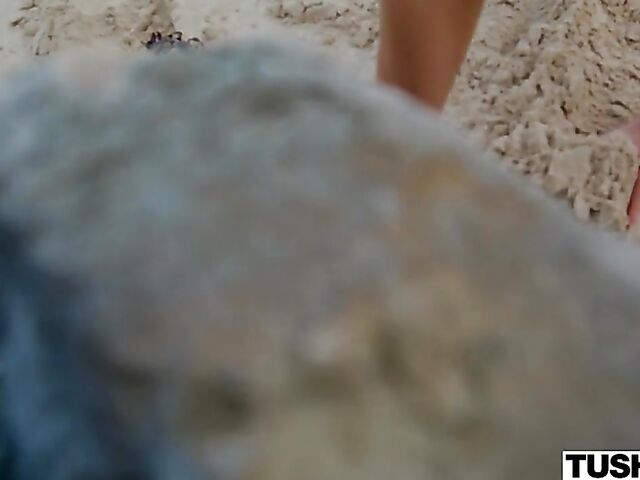 Seaside outdoor anal with shaved blonde Kenzie Anne