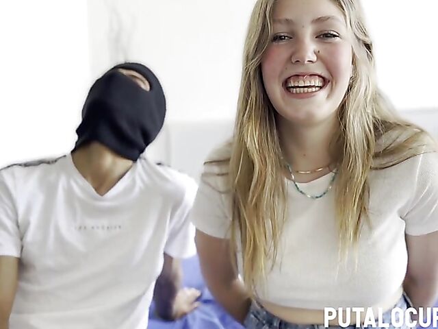  Pale young Spanish babe with natural tits Claudia Garcia gets pounded by a skinny masked guy