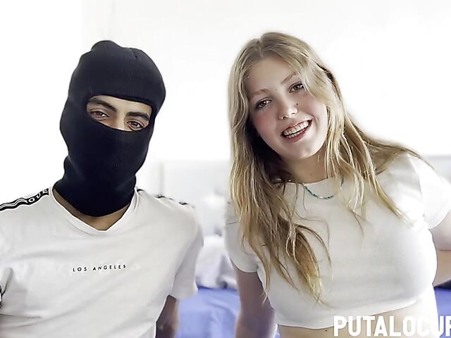  Pale young Spanish babe with natural tits Claudia Garcia gets pounded by a skinny masked guy