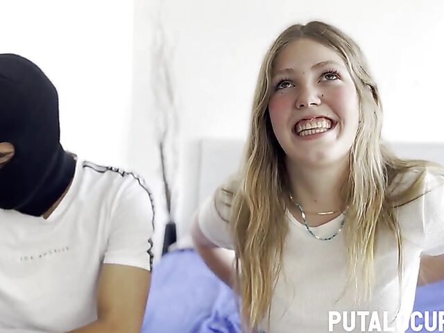  Pale young Spanish babe with natural tits Claudia Garcia gets pounded by a skinny masked guy