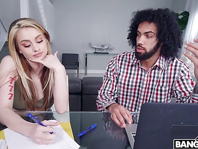 Pretty face girl Kimberly Snow fucks her biology tutor James Angel