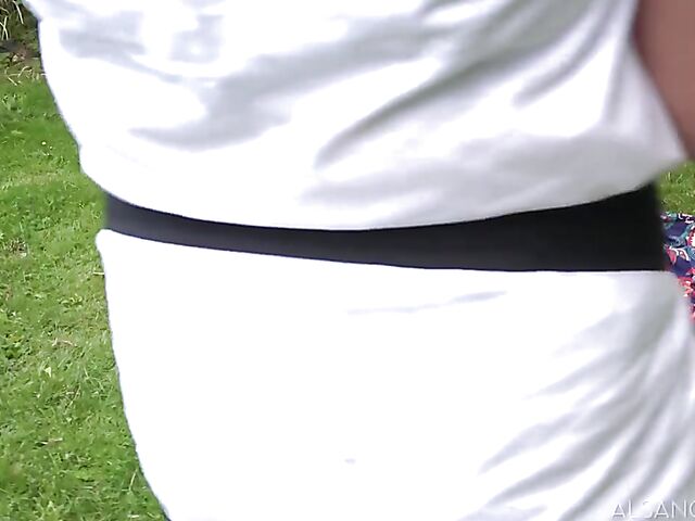 Nicole Love and Lola's outdoor lesbian photo shoot with pussy lips stretching and fisting