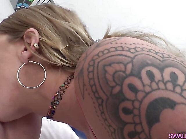 Big tits deepthroat in purple fishnets with Lolly Dames