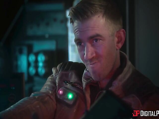 Emily Woods and Ruby Sims stroke Danny D's big pipe and fuck a double ended dildo in the space