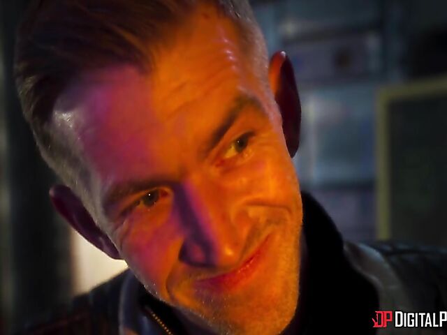 Emily Woods and Ruby Sims stroke Danny D's big pipe and fuck a double ended dildo in the space