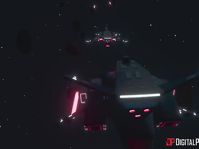 Emily Woods and Ruby Sims stroke Danny D's big pipe and fuck a double ended dildo in the space