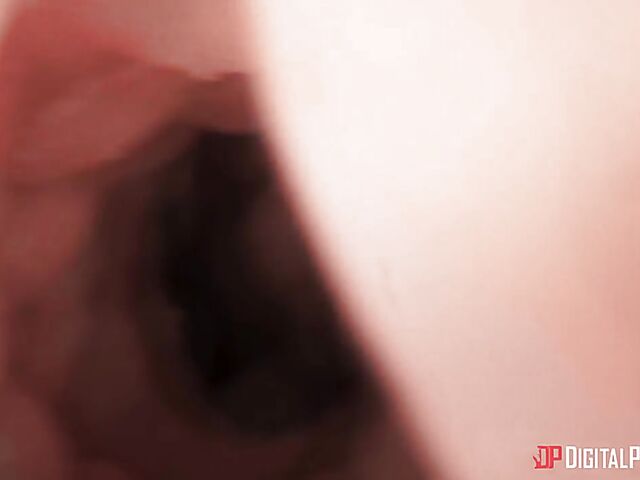 Emily Woods and Ruby Sims stroke Danny D's big pipe and fuck a double ended dildo in the space