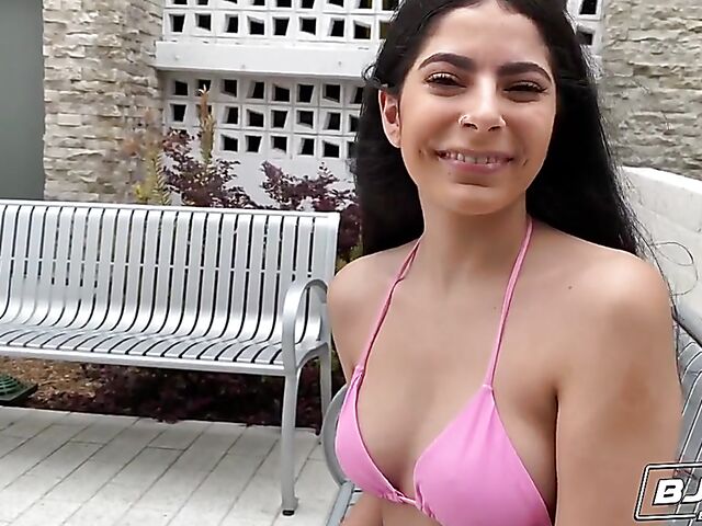 Cute naked Angel Gostosa sucking balls and cock