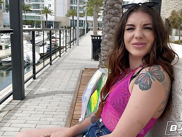 Tattoed small tits girl Brenna Mckenna gets picked up for oral sex session and gives head like a pro