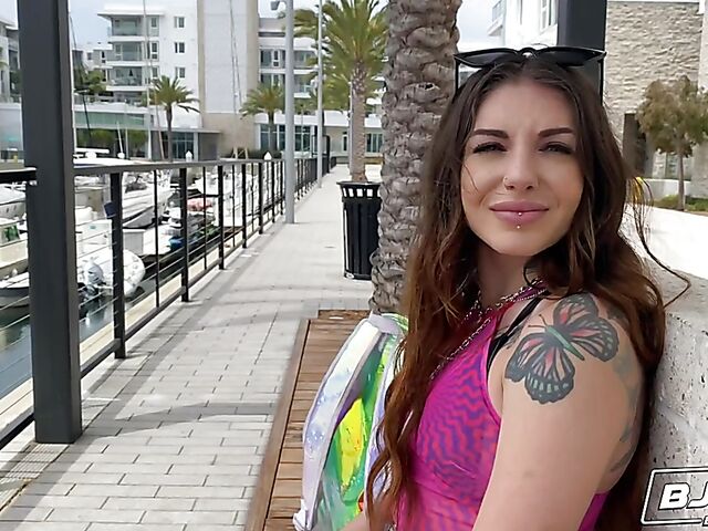 Tattoed small tits girl Brenna Mckenna gets picked up for oral sex session and gives head like a pro