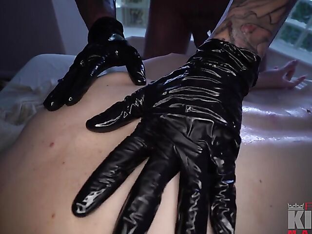 Big tits MILF oiled massage in latex gloves featuring Kit Mercer